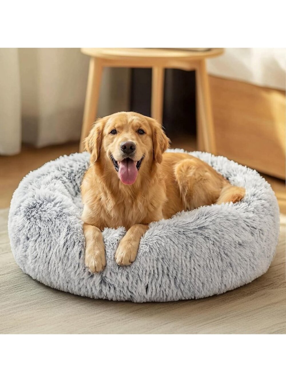 Cozy Large Dog Bed, 36" Calming Anti-Anxiety Donut Cushion, Washable & Fluffy